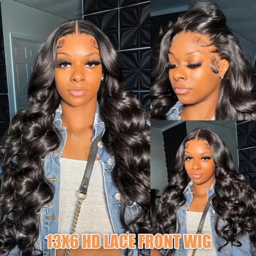 Body Wave Lace Front Wigs Human Hair 13x6 HD Lace Frontal Wigs Human Hair Pre Plucked with Baby Hair 200 Density Glueless Wig Brazilian Virgin Human Hair for Black Women Natural Color 22 Inch