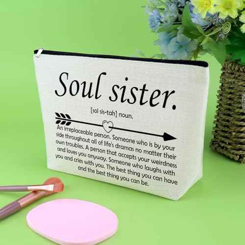 Soul Sister Gifts for Women Best Friends Cosmetic Bag Inspirational Friendship Gifts for Women Bff Bestie Makeup Bag Thank You Present for Sister Best Friend Bestie Christmas Travel Pouch