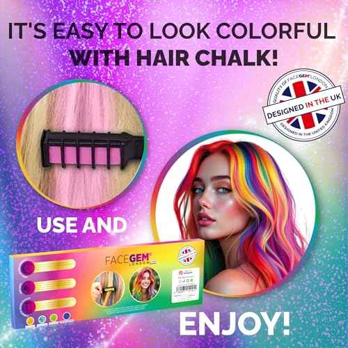 12 Hair chalks comb, 12 NEON & METALLIC hair chalk, Non-Toxic Easy Washable Hair Dye Colourful, METALLIC & NEON hair chalk -Perfect for Festivals, Halloween, Party, hair chalks for girls