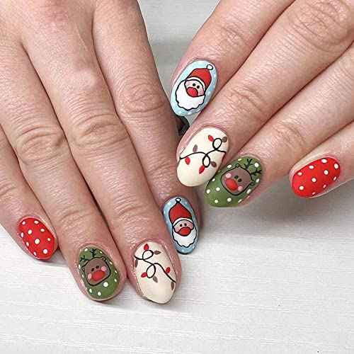 Christmas Nail Stickers Winter Snowflake Nail Art Decals 3D Self-Adhesive Christmas Nail Art Supplies Decorations Cute Santa Claus Sock Elk Tree Bears Xmas Holiday Nail Designs for Women 5 Sheets
