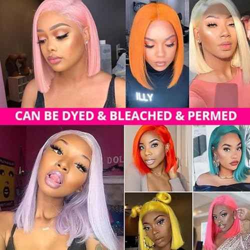 Blonde Bob Wig Human Hair 180% Density 613 Straight 10 Inch Short Bob Wigs 13x6 HD Transparent Lace Front Wig Human Hair Pre Plucked With Baby Hair Glueless 613 Blonde Lace Frontal Wigs For Women
