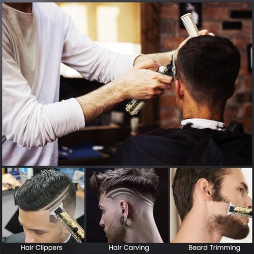 Hair Clippers for Men, Professional Hair Trimmer Barber Cordless Zero Gapped Hair Clippers with LCD Display, Mens Gifts Beard Trimmer T Liners Shavers Edgers Clipper for Hair Cutting - Gold