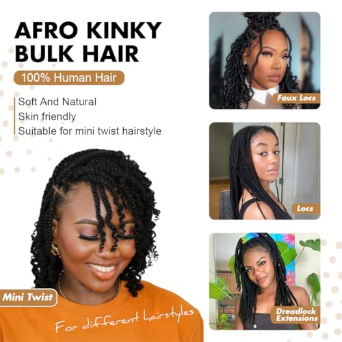 Afro Kinkys Bulk Human Hair, 4c Curly Hair for Permanent Sister Locs/Mini Twists/Braids/Repair Can Dye and Bleach(22 inch),Black