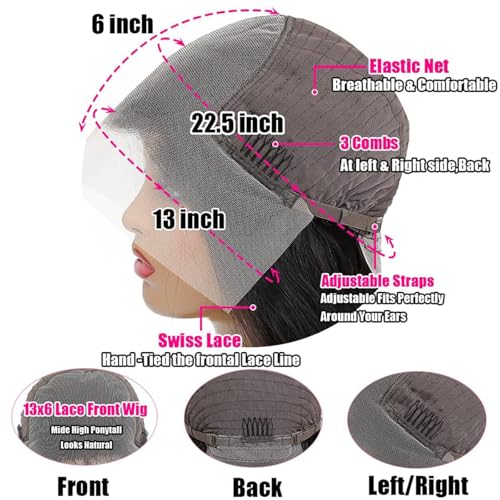 13x6 Lace Front Wigs Human Hair 180 Density Body Wave HD Lace Frontal Wigs Pre Plucked with Baby Hair Glueless Wig for Women 22Inch
