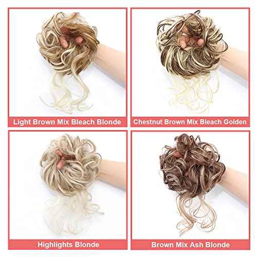 KETHBE Messy Bun Hair Piece Tousled Updo Hair Buns Extension Elastic Hair Band Hair Pieces Curly Hair Bun Scrunchie For Women (Brown Mix Ash Blonde)