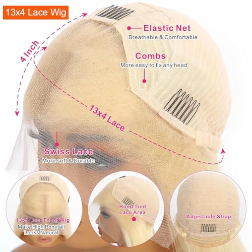 613 Blonde Bob Wig Human Hair 14 Inch 13x4 HD Bob Lace Front Wigs Human Hair Pre Plucked 200 Density Blonde Wig Human Hair Short Bob Wigs for Women