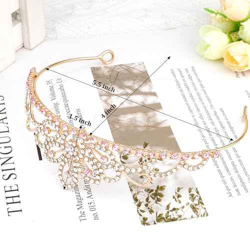 Princess Tiara for Little Girls Princess Crowns for Little Girls Pink Tiaras for Girls Fairy Crown Headband for Birthdy Christmas Halloween Party Favors Prom Wedding Gifts Decorations Flower Crystal Rhinestones Headpiece