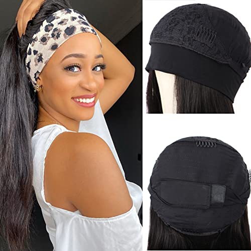 ISEE 10A Headband Wig Straight Human Hair Wigs for Black Women 180% Density Brazilian Virgin Hair Machine Made Headband Wig Non Lace Front Human Hair Wigs 16 inch