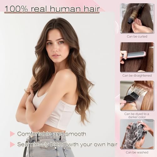 SEGO Nano Bead Hair Extensions Human Hair, 1g/s 50g/pack 20 Inch Nano Ring Hair Extensions, Highlight, Add Volume and Length, Nano Tip Hair Extensions for Women Medium Brown