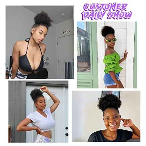 YEAME Afro Puff Drawstring Ponytail for Black Women, Short Kinky Curly Afro Ponytail Synthetic Hair Puffs, Premium Black Afro Bun Drawstring Ponytail for Women Girls (1B Natural Black)