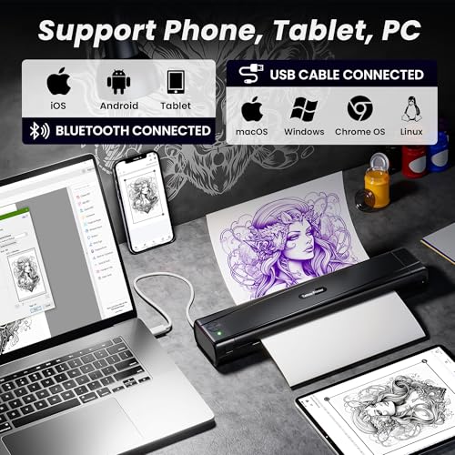 TATTMUSE 2025 New Version Tattoo Stencil Printer Machine with 10pcs Transfer Paper, Wireless Bluetooth Thermal Tattoo Transfer Printer for Tattooing for Beginner, Compatible with Smartphone & Pad