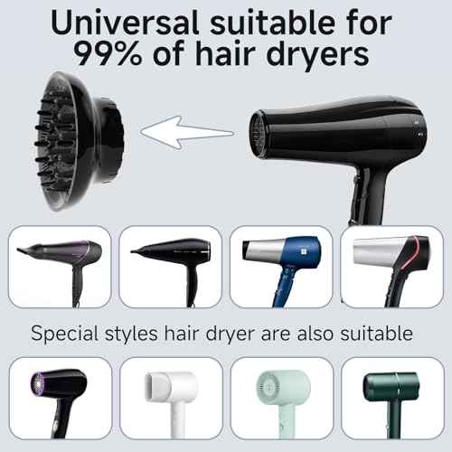 Hair Diffuser, Diffuser Attachment for Hair Dryer, Hair Diffuser for Curly Hair, Universal Diffuser for 1.4-2.6" Hair Blow Dryer Long Thick Curly Wavy Hair, Hair Attchment for Women, Black