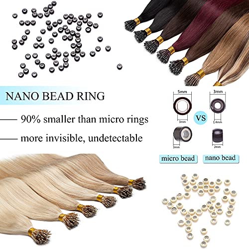 SEGO Nano Tip Hair Extensions Human Hair Balayage Nano Ring Beads Pre-bonded Seamless Highlight Extensions for Women 1g/strand 50g/pack -22 Inch 4P27 Medium Brown&Dark Blonde