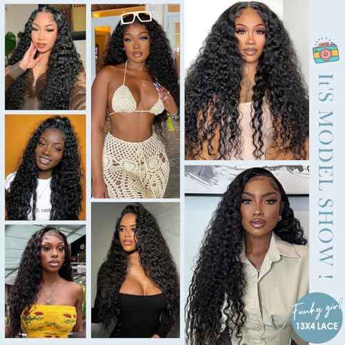 Water Wave 13x4 HD Lace Front Wigs Human Hair 180 Density Wet And Wavy Human Hair Wig Pre Plucked Wigs for Woman With Baby Hair Natural Black Color 28 Inch