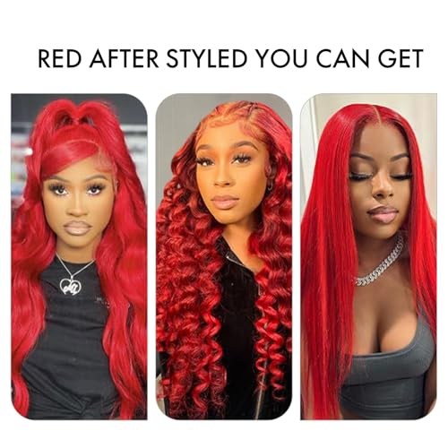 ELISHEVA Red Lace Front Wigs Human Hair Pre Plucked 24 Inch 16A 13x4 Red Wig Human Hair 200% Density Colored HD Body Wave Lace Front Wigs Colored Red Glueless Frontal Wigs
