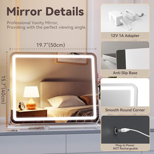 MINISO Vanity Mirror with Lights, 20" x 16" LED Makeup Mirror, Light & Brightness Adjustment, Smart Sensor, 360¡ÆRotation, Aluminum Alloy Metal White Frame, with 10X Magnifying Glass