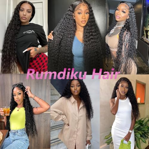26 Inch 13x6 Deep Wave Lace Front Wigs Human Hair Pre Plucked HD Lace Front Curly Wigs Human Hair 200% Density Glueless Frontal Wigs Human Hair with Black Color