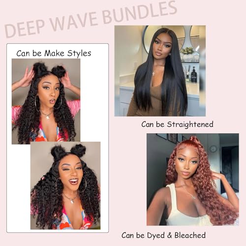 Deep Wave Bundles Human Hair One Bundle Brazilian Water Wave Human Hair Bundles 30 Inch 12A 100% Unprocessed Deep Curly Bundles Human Hair Double Weft