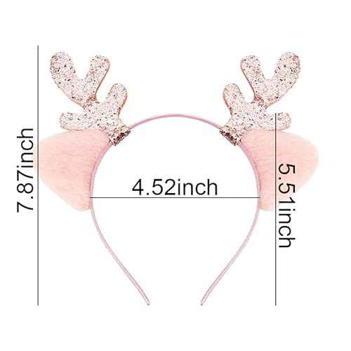 Xiyantiji Christmas Elk Headband for Women Girls Pink Reindeer Antler Ears Headbands Christmas Headpiece for Kids Xmas Costume Hair accessories for Christmas Cosplay Party Gifts Headwear