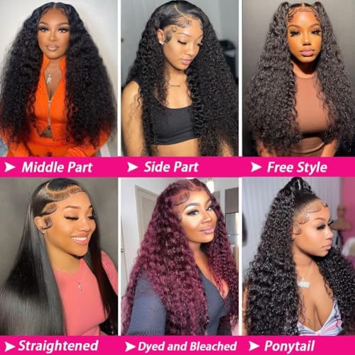 22 Inch Deep Wave Lace Front Wigs Human Hair 200% Density 13x6 HD Lace Frontal Wigs Human Hair Pre Plucked with Baby Hair Deep Curly Wigs for Black Women Natural Color
