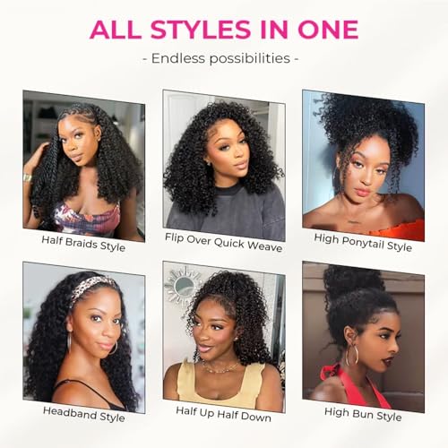 JYZ Half Wig Human Hair 300% Density 3 In 1 Seamless Flip Over Half Wig Invisible Hairline Glueless Wear and Go Beginner Friendly Curly Human Hair Wigs for Women 18 Inch