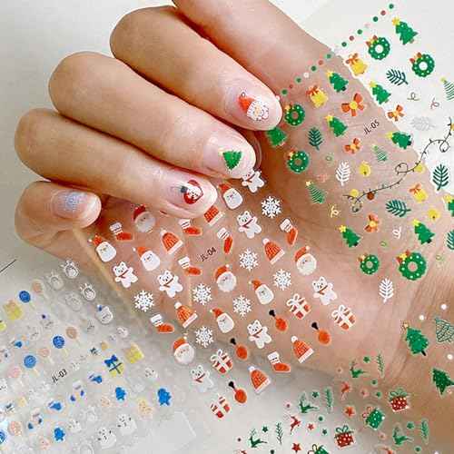 30pcs 3D Cartoon Christmas Nail Stickers for Women, Cute Snowflake Elk Christmas Nail Art Stickers Winter Nail Sticker Christmas Nail Decals Santa Claus Snowman Xmas Tree Christmas Stickers for Nails