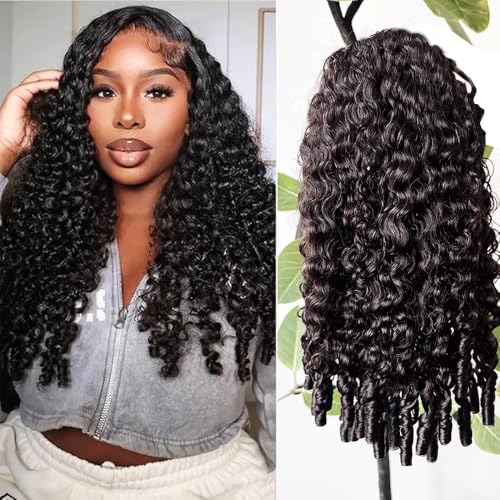 Half Wig Human Hair for Women 14 Inch Burmese Curly Glueless Clip-In Wigs 250% Density 3 IN 1 Half Wigs Flip Over Beginner Friendly Go Drawstring Wig No Glue No Sew Natural Color & Easy Install