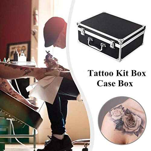 Yuelong Black Tattoo Makeup Carry Case - 12.6" x 9.5" x 5.1" Double Lock Key Aluminum Storage with Sponge