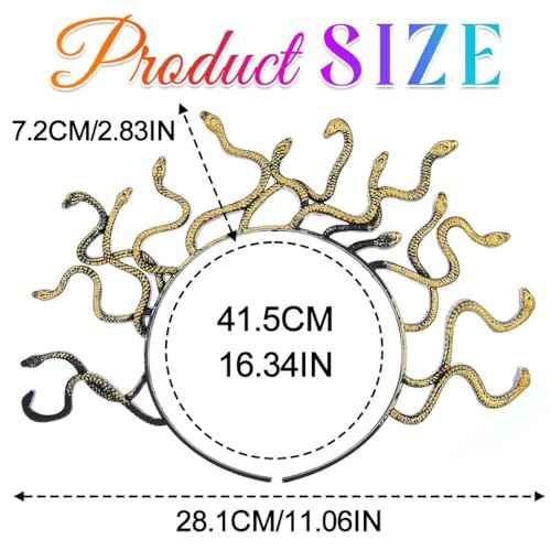 BARTOSI Medusa Snake Headband Greek Goddess Headpiece Halloween Costume Hair Accessories for Women and Girls