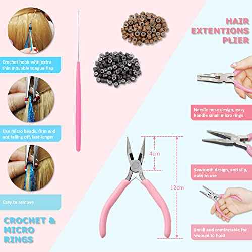 Brown Hair Tinsel Kit with Tools and Instruction Easy to Use 1200 Strands 48 Inches Glitter Tinsel Hair Extensions for Women and Girls, Sparkling Shinny Fairy Hair Accessories for Christmas New Year Halloween Cosplay Party