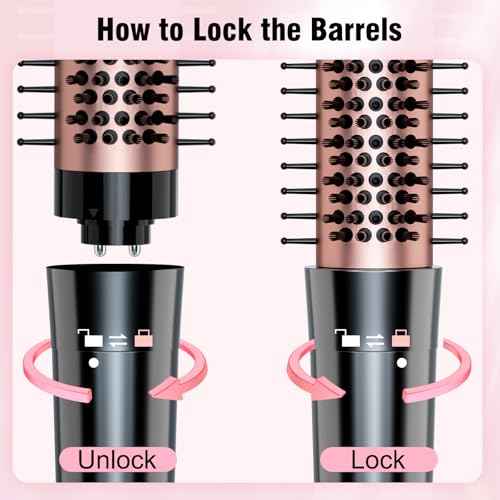 Bo'laiya 5 in 1 Curling Wand Set with Curling Brush and Temperature Display, 4 Interchangeable Ceramic Curling Wand(0.4'' - 1.3'') and Heat Protective Glove & 2 Clips -Rose Gold