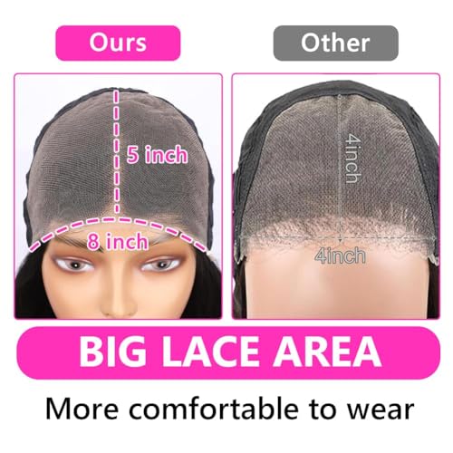 5x8 Bob Wig Human Hair Glueless Wigs Human Hair Pre Plucked Pre Cut Deep Wave HD Lace Closure Wigs Human Hair 210% Density Wear And Go Glueless Wig (14inch)