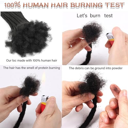 0.6cm 8 Inch Human Hair Locs Extensions 50 Strands Dreadlocs Extensions Real Human Hair Natural Black for Women Men Kids Full Handmade Permanent Human Hair Locs Can Be Dyed and Bleached
