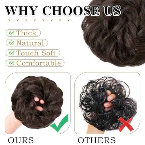 MORICA Messy Bun Hair Piece Curly Fake Hair Bun Scrunchies Extensions Synthetic Chignon Updo Hairpieces for Women Dark Brown