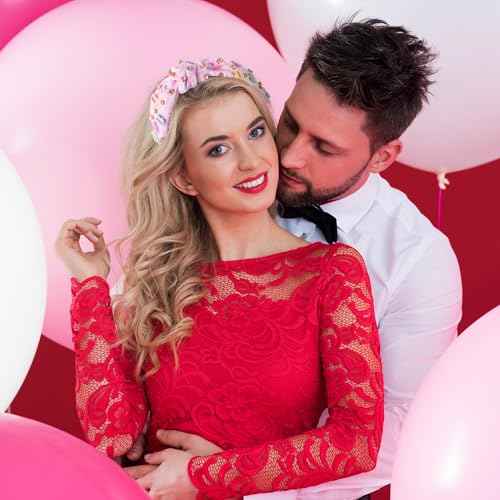 PANTIDE Conversation Heart Jeweled Knotted Headband - XOXO Love Candy Rhinestone Embellished Headband Wide Top Knot Fashion Hair Accessories Mother's Day Birthday Gift for Women Lover (Pink Plaid)