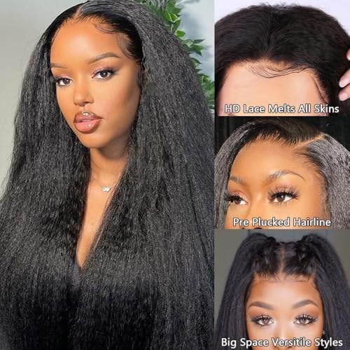 GOLFMAX Yaki Straight Human Hair Wig For Black Women Natural Kinky Straight 13x4 Lace Front Wigs Human Hair 18 Inch kinkycurly human hair wig