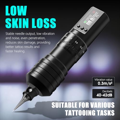 Tattoo Gun Kit Complete Wireless Tattoo Machine Kit, Kiss of Dragon V1 Rotary Adjustable Stroke Tattoo Pen with 1600 mAh Cordless Battery Tattoo Cartridge Needles Set for Beginners
