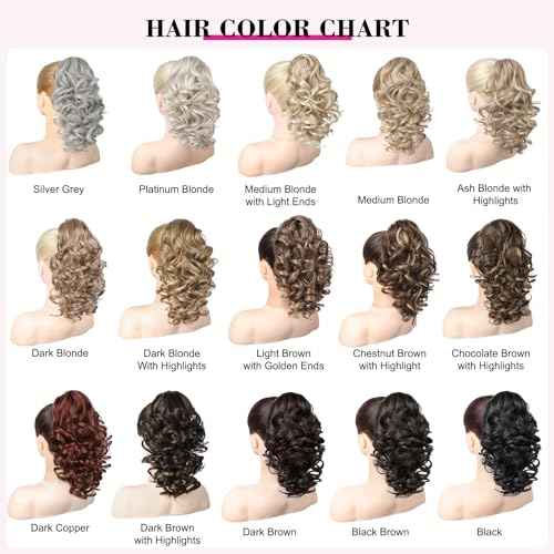 REECHO 12" Ponytail Extension, Classic Loose Curly Wavy Claw Clip Pony tails Hair Extensions Hairpieces for Women - Dark Blonde with Highlights