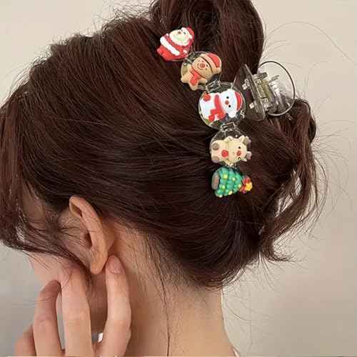 Christmas Hair Clips and Claw Clips - Tree, Snowman, Santa Claus, Elk Accessories - Nonslip Strong Grip Winter Hair Claws for Women With Thin and Thick Hair