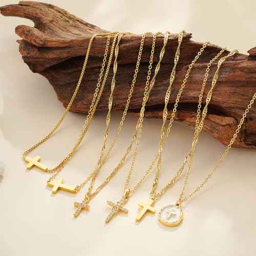 Cross Necklace for Women Trendy - Dainty 18K Real Gold Plated Minimalist Cross Necklace Non Tarnish Waterproof Trendy Cute Simple Small Necklaces Easter Christian Religious Faith Jewelry Gifts