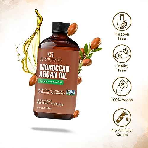 Botanic Hearth Argan Hair Oil for Adult Hydration, Nourishing, Strengthening, Curly, Frizzy, Dry, Damaged Hair, Non-GMO Verified, 4 fl oz, 1 Count