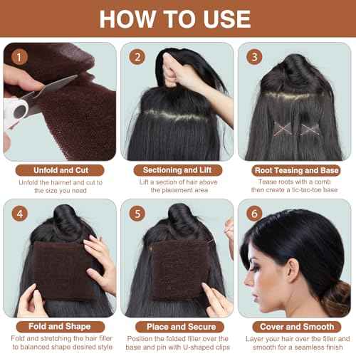 Hair Sponge for Updo & Volume Bumps Tool, Hair Filler for Thin Hair, Dark Brown Sponge for Updo with 100 Bobby Pins, 70 Inch, Salon Must-Have (Dark Brown)