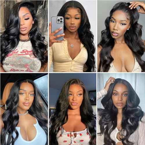 Body Wave Brazilian Virgin Bundles - Ocean Wave Natural Black 100% Unprocessed 3 Bundles (10 12 14 Inch) Weave Hair Extensions