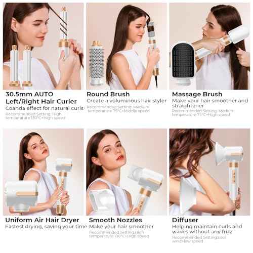 7 in One Blow Dryer Brush, Negative Ion Hair Dryer Brush Set Upgrade Hot Air Brush Air Styler Curling Wrap Air Curler, Curling Iron Hair Styling Tools As A Gift for Straight/Curl/Drying/Smoothing