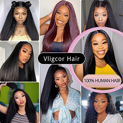 Kinky Straight Human Hair 3Bundles Natural Black Yaki Straigh Brazilian Virgin Remy Hair Grade 10A 100% Unprocessed Kinky Straight Human Hair Extensions (12 14 16 Inch, 3 Bundles)