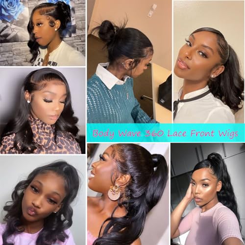 Body Wave 360 Lace Front Wigs Human Hair Pre Plucked Lace Frontal Wigs with Baby Hair for Black Women Natural Black (360 Lace Wigs, 22 Inch)