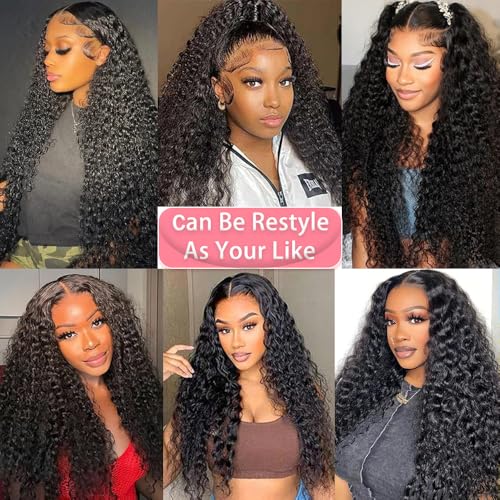 Water Wave HD Lace Front Wigs Human Hair 10A Curly Human Hair 13x4 Transparent Lace Frontal Wigs Pre Plucked Wet And Wavy Wigs Human Hair for Women 180% Density (20Inch, Natural Black)