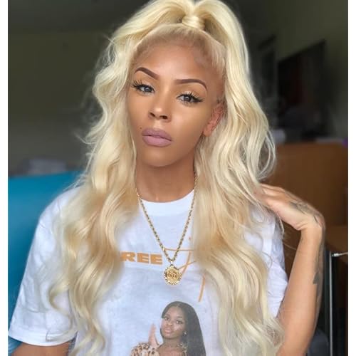 22 Inch 613 Body Wave Lace Front Wigs Human Hair Blonde Lace Front Wigs Human Hair 180 Density 613 HD Lace Frontal Wig Glueless 4x4 Closure Wigs 613 Human Hair Pre Plucked For Black Women
