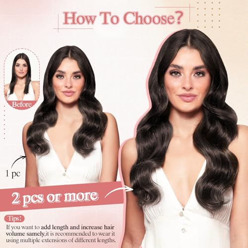 One Pieces Clip in Hair Extensions Human Hair Upgraded V-Shaped 5 Clips in Hair Extensions Human Hair Long One Piece Hairpiece for Women,16 Inch,#04 Chocalate Brown,65g