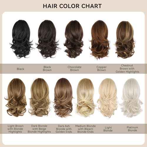 14 Inch Ponytail Extension - Wavy Pony Tails Hair Extensions, Claw Clip Ponytail Extension, Synthetic Hair Extensions Ponytail, Clip on Ponytails for Women (Light Brown With Beige Highlights)